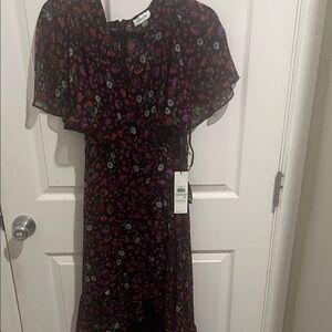 Calvin Klein Floral High Low Dress - Black and Red